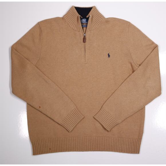Polo Ralph Lauren Men's Brown Cotton Knit 1/4 Quarter Zip Pullover Sweater Large - Picture 1 of 7